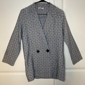 Vintage Diamond's Run Geometric Print Grayscale Lightweight Blazer Shacket